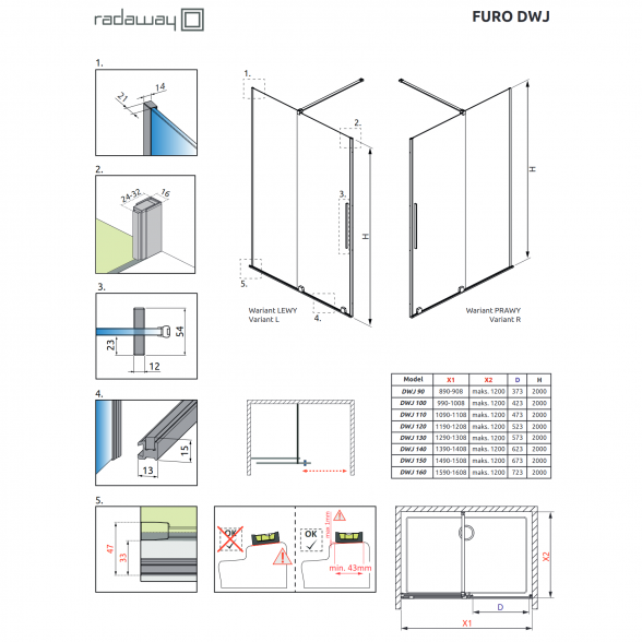 Dušo durys į nišą Radaway Furo Brushed Nickel DWJ 6