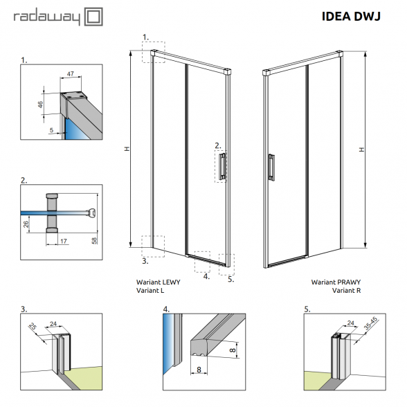 Душевые двери в нишу Radaway Idea DWJ 8