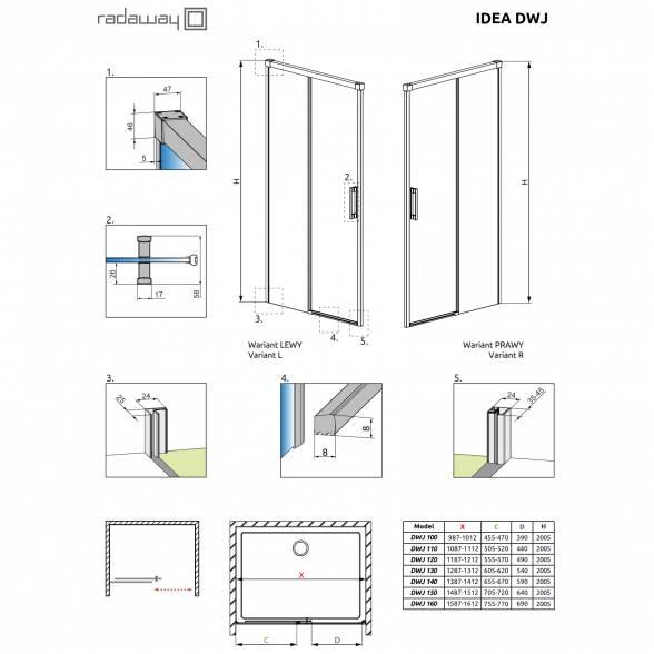 Душевые двери в нишу Radaway Idea DWJ 3