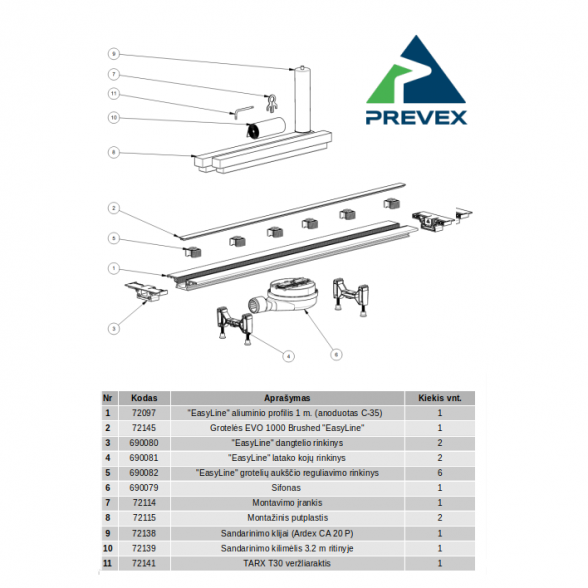 Душевой канал EasyLine Classic Brushed, Prevex 3