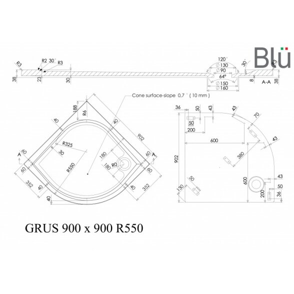 Душевой поддон из литого мрамора Blu GRUS Round 4