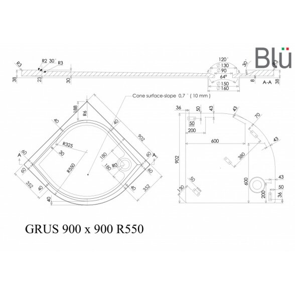 Dušo padėklas Blu GRUS Round, akmens masės 4