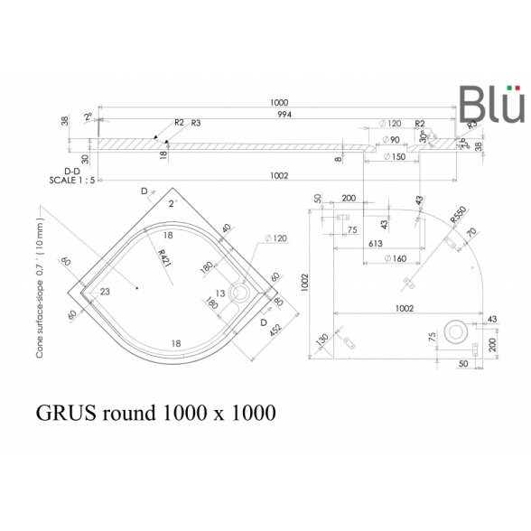 Dušo padėklas Blu GRUS Round, akmens masės 5