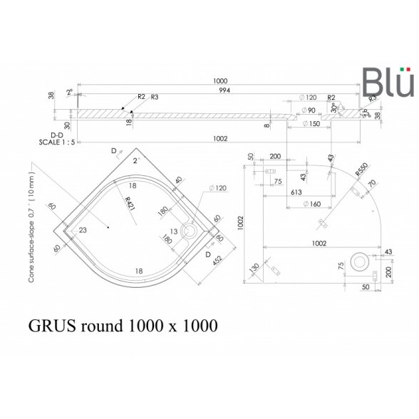 Душевой поддон из литого мрамора Blu GRUS Round 5