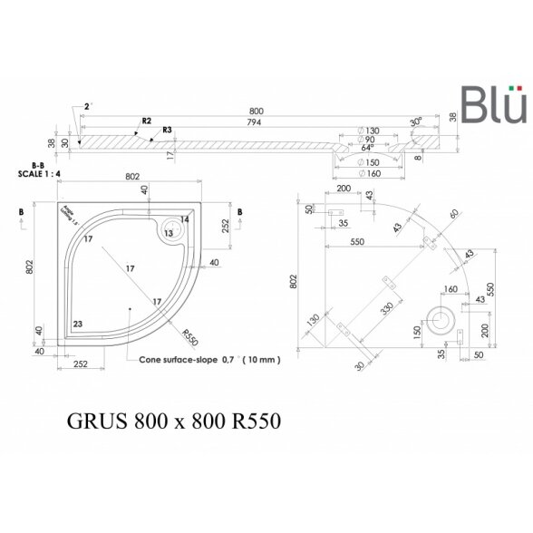 Dušo padėklas Blu GRUS Round, akmens masės 3