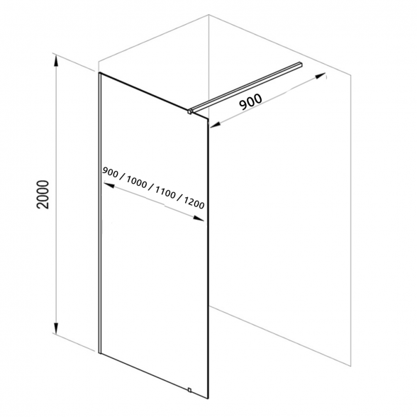 Dušo sienelė Ravak Walk-In model Wall juodu profiliu 3