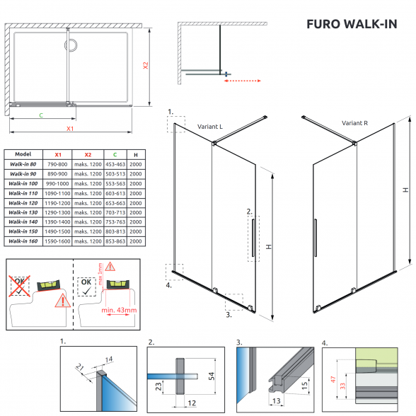 Открытая душевая кабина с раздвижными дверями Radaway Furo Brushed GunMetal Walk-in 6