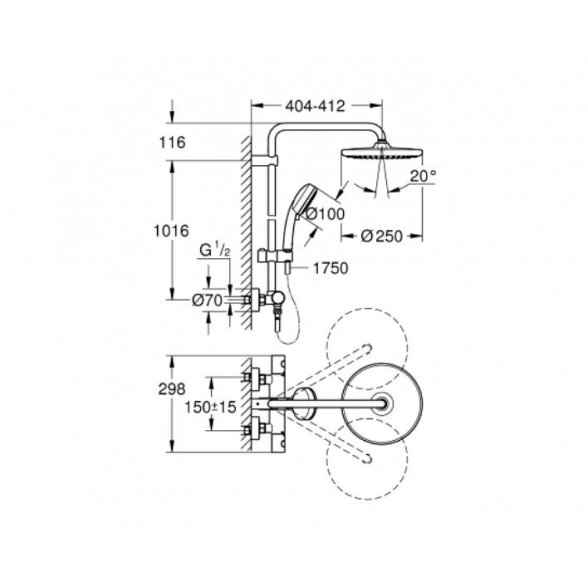 Душевая система с термостатом Grohe New Tempesta Cosmopolitan 250 4