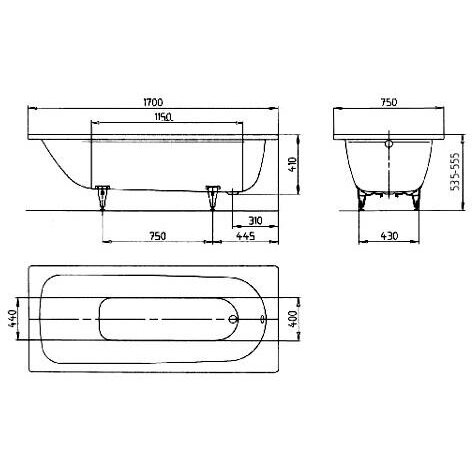 Эргономическая металическая ванна Kaldewei Saniform Plus 170x75 1