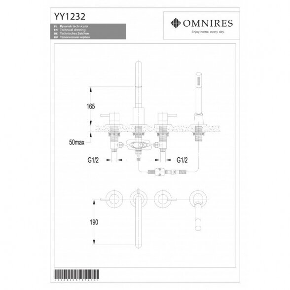 Смеситель на борт ванны OMNIRES Y, графит 1