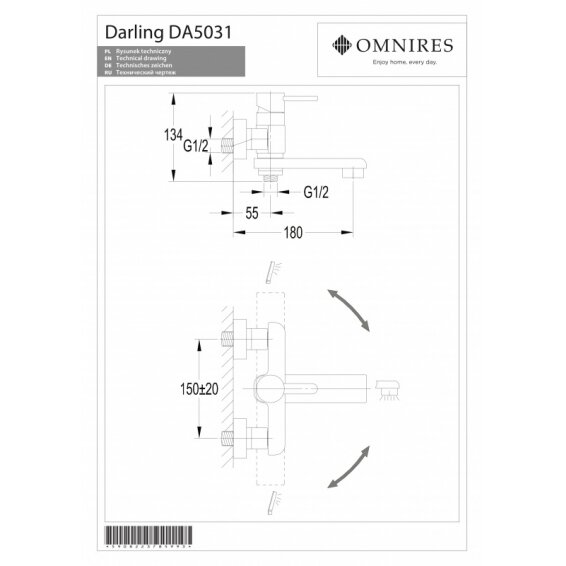 Juodas maišytuvas voniai (komplektas) OMNIRES DARLING 1