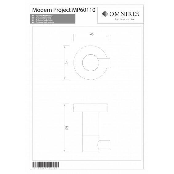 Крючок черного цвета OMNIRES MODERN PROJECT 2