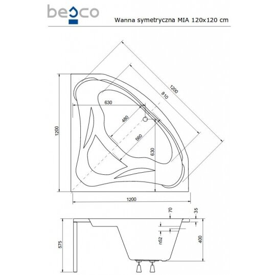 Kampinė akrilinė vonia Besco MIA 6