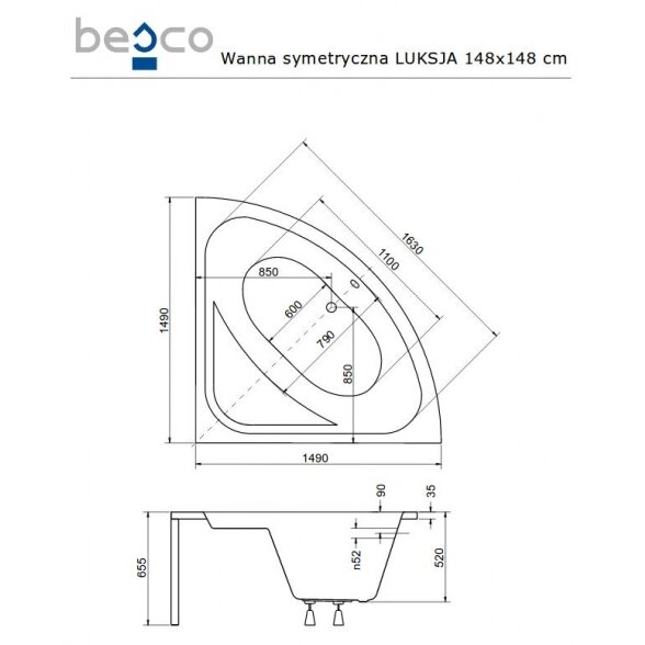 Угловая акриловая ванна Besco LUKSJA 2