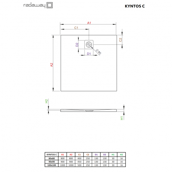 Квадратный душевой поддон из каменной массы Radaway Kyntos C Black 2