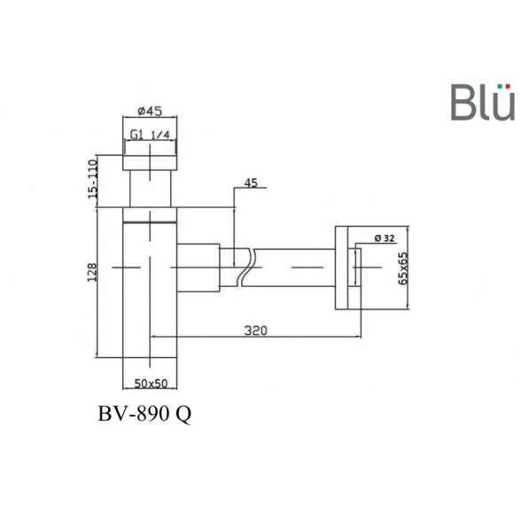 Квадратный сифон для умывальника Blu, хром 1