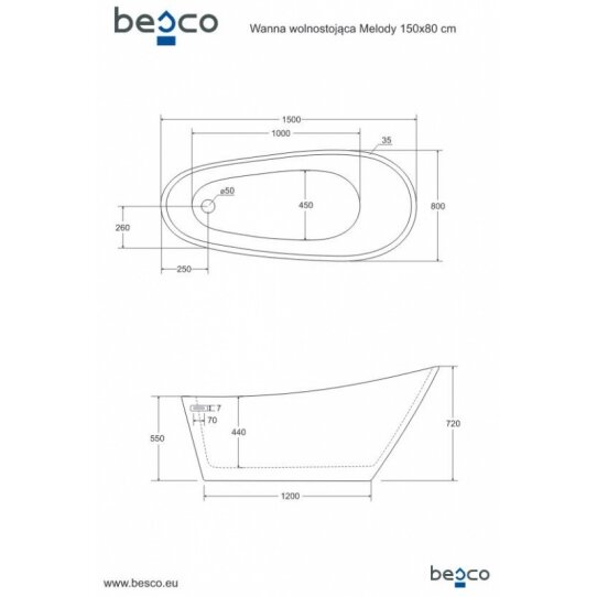 Отдельностоящая ванна Besco MELODY 3