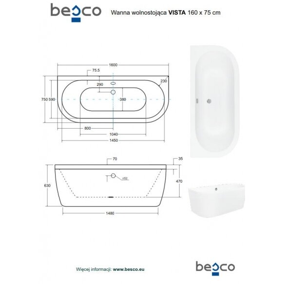 Отдельностоящая ванна Besco VOLYA 6