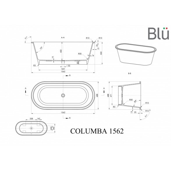 Ванна из литого мрамора Blu COLUMBA 1562 Evermite 1