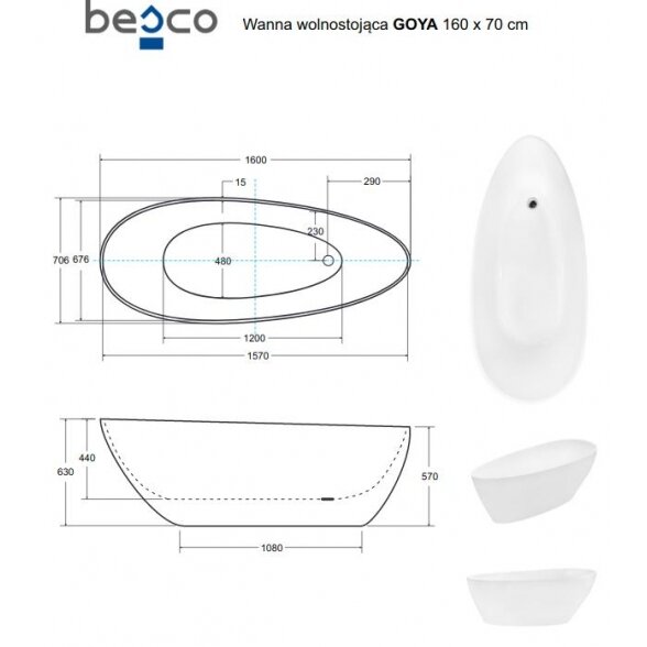 Отдельностоящая ванна Besco GOJA 160 6