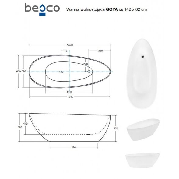 Laisvai pastatoma vonia Besco GOYA, juoda/balta 3