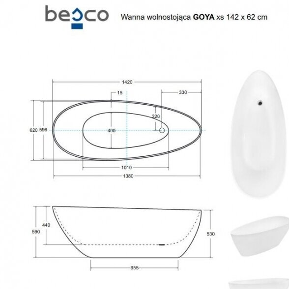 Отдельностоящая ванна Besco GOYA XS 142 5