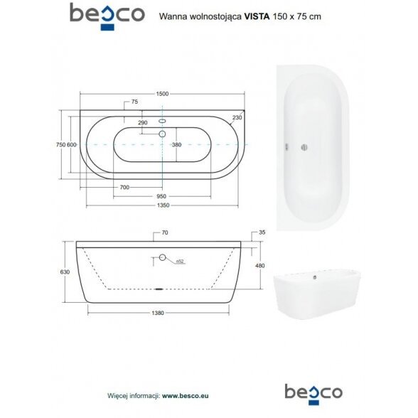 Отдельностоящая ванна Besco VOLYA 5