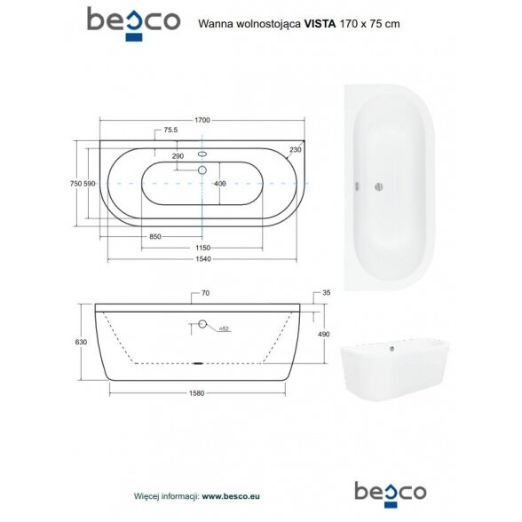 Отдельностоящая ванна Besco VOLYA 7