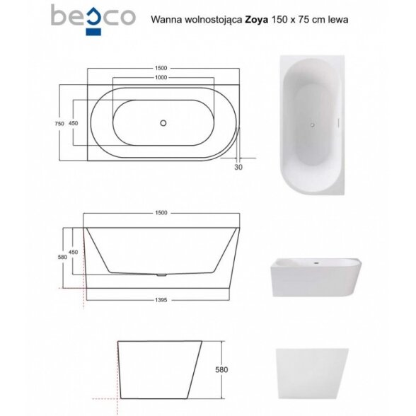 Laisvai statoma vonia Besco ZOYA 5