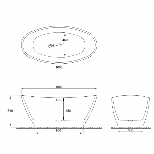 Отдельностоящая ванна Polimat Mango 150x75, серая 1