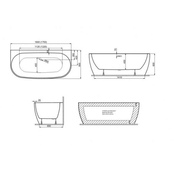 Laisvai statoma vonia Polimat Risa 170x80 3