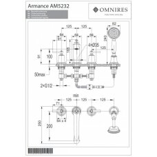 Смеситель для монтирования на борт ванны Omnires Armance (золото)