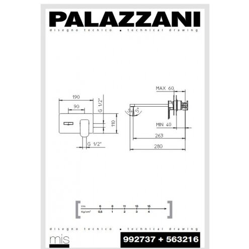 Maišytuvas praustuvui iš sienos Palazzani Mis 1