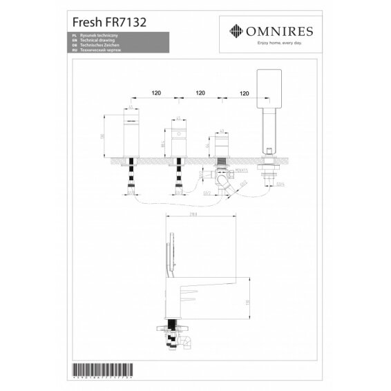 Maišytuvas montuojamas į vonios kraštą OMNIRES FRESH 1