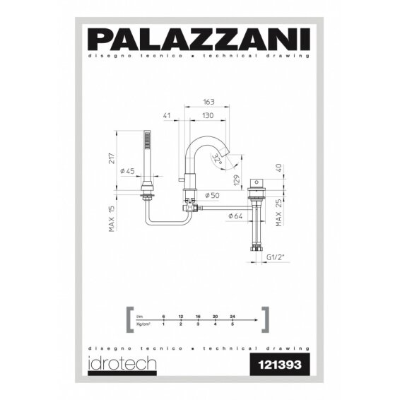 Смеситель монтируемый в борт ванны Palazzani Idrotech II 1