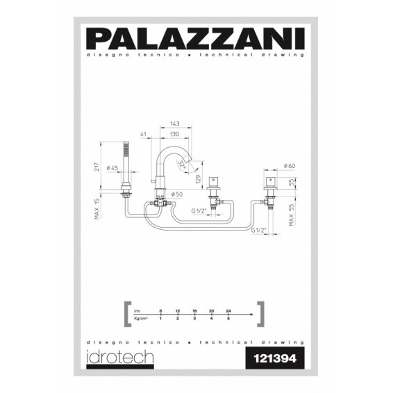 Смеситель монтируемый в борт ванны Palazzani Idrotech II 1