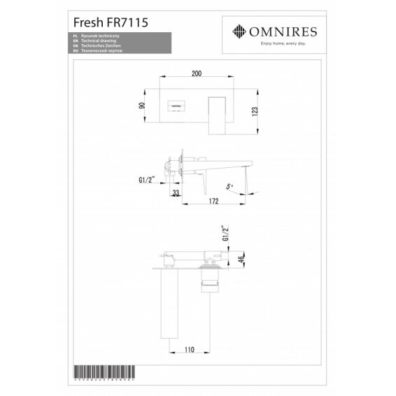 Смеситель из стены для умывальника OMNIRES FRESH 1