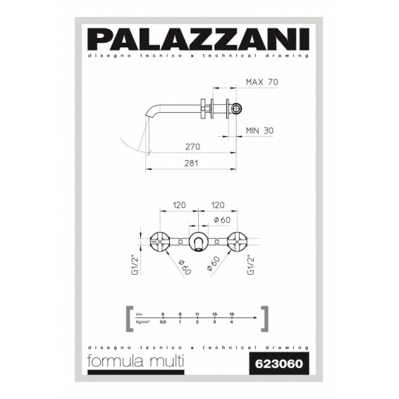 Смеситель из стены для умывальника Palazzani Formula Multi 1