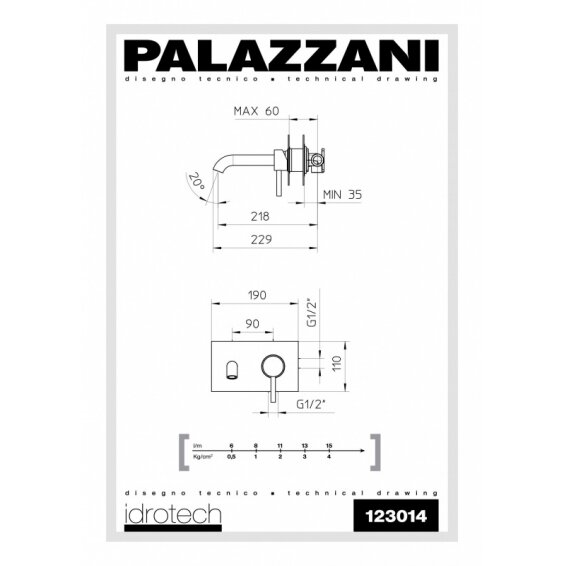 Maišytuvas praustuvui iš sienos Palazzani Idrotech II Digit 3 1