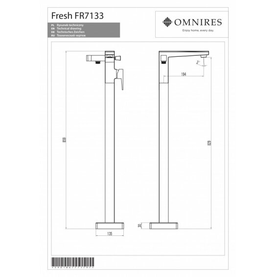 Напольный смеситель для ванны OMNIRES FRESH 1