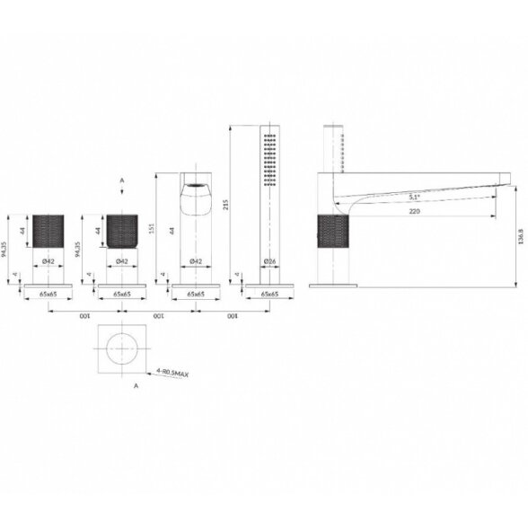 Смеситель на борт ванны OMNIRES Contour CT8032CPB, матовая медь 1