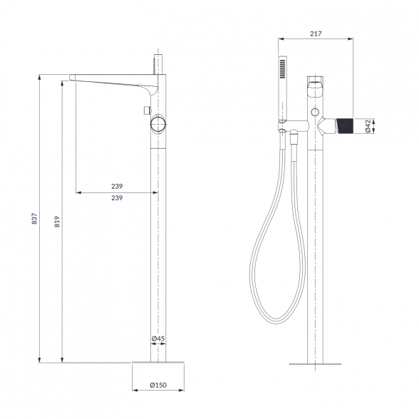 Напольный смеситель для ванны Omnires Contour CT8033CPB, матовая медь 1