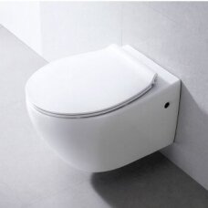 Pakabinamo WC Estoril rimless Bathco ir rėmo Tece Base su juodu klavišu komplektas