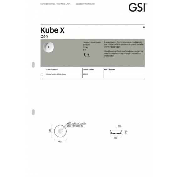 Настольный умывальник Kube X, GSI 4