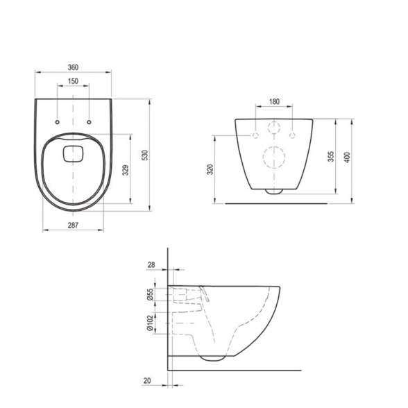 Подвесной унитаз Ravak Vita RimmOff 53x36 с Slim крышкой 7