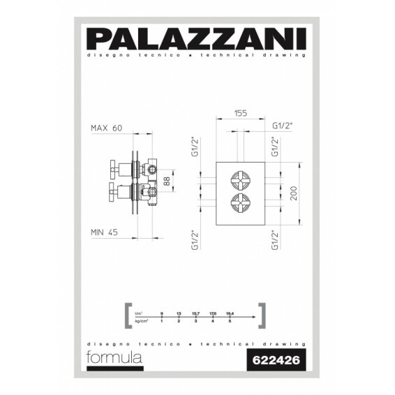 Встраиваемый термостатический смеситель на 3 выхода для душа Palazzani Formula Multi 1