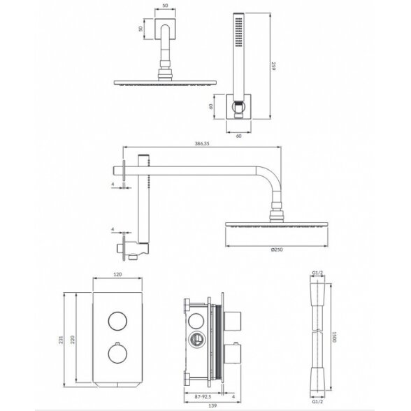 Potinkinė termostatinė dušo sistema OMNIRES Contour 1