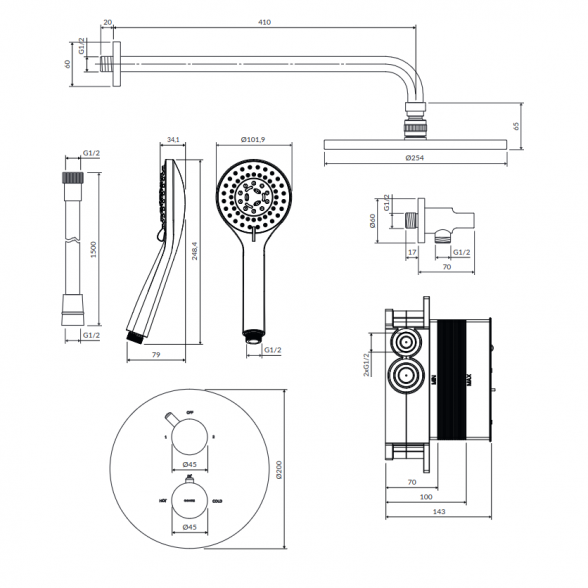 Potinkinė termostatinė dušo sistema SYSYT05CR OMNIRES Y 1