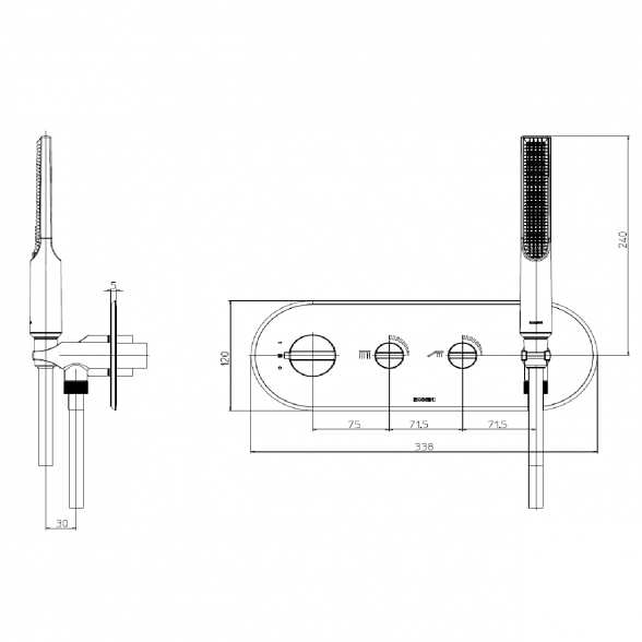 Potinkinis termostatinis maišytuvas dušui Bossini APICE-SLIM, šlifuoto nikelio 2