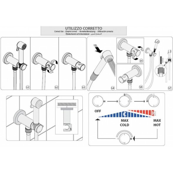 Гигиенический душ белава цвета с прогрессивным смесителем Bossini E37 - PALOMA-BRASS PROGRESSIVE MIXER SET 6